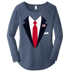 Usa President Trump Suit Easy Halloween Costume Women's Perfect Tri Tunic Long Sleeve Shirt