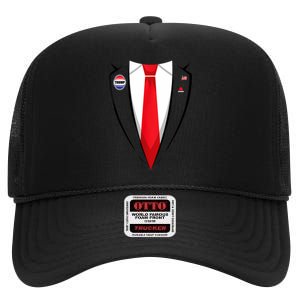 Usa President Trump Suit Halloween 2024 High Crown Mesh Back Trucker Hat