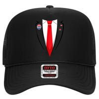 Usa President Trump Suit Halloween 2024 High Crown Mesh Back Trucker Hat