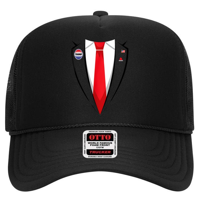 Usa President Trump Suit Halloween 2024 High Crown Mesh Back Trucker Hat