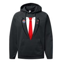 Usa President Trump Suit Halloween 2024 Performance Fleece Hoodie