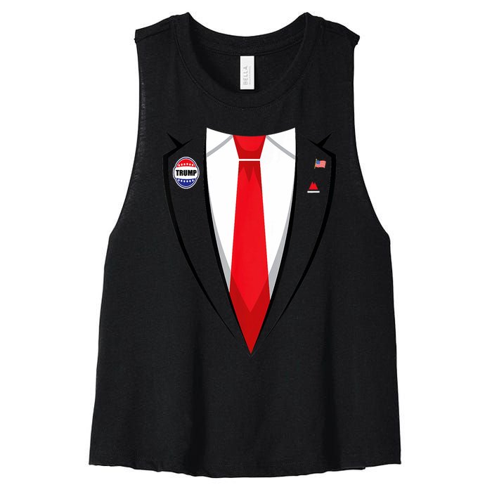 Usa President Trump Suit Halloween 2024 Women's Racerback Cropped Tank