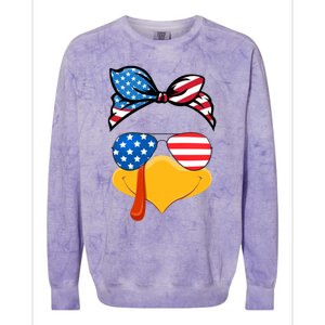 Usa Patriotic Turkey Face Thanksgiving Matching Girls Gift Colorblast Crewneck Sweatshirt