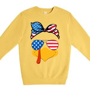 Usa Patriotic Turkey Face Thanksgiving Matching Girls Gift Premium Crewneck Sweatshirt