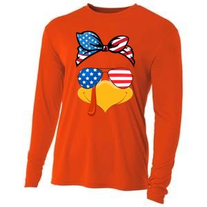 Usa Patriotic Turkey Face Thanksgiving Matching Girls Gift Cooling Performance Long Sleeve Crew