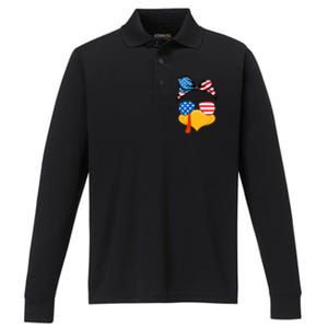 Usa Patriotic Turkey Face Thanksgiving Matching Girls Gift Performance Long Sleeve Polo