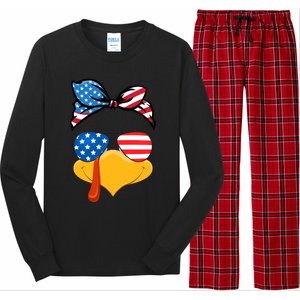 Usa Patriotic Turkey Face Thanksgiving Matching Girls Gift Long Sleeve Pajama Set