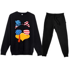 Usa Patriotic Turkey Face Thanksgiving Matching Girls Gift Premium Crewneck Sweatsuit Set