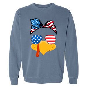 Usa Patriotic Turkey Face Thanksgiving Matching Girls Gift Garment-Dyed Sweatshirt