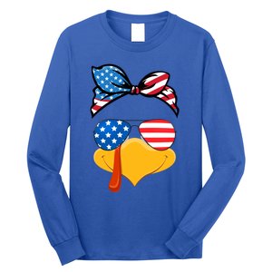 Usa Patriotic Turkey Face Thanksgiving Matching Girls Gift Long Sleeve Shirt