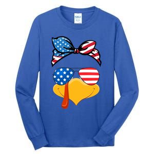 Usa Patriotic Turkey Face Thanksgiving Matching Girls Gift Tall Long Sleeve T-Shirt