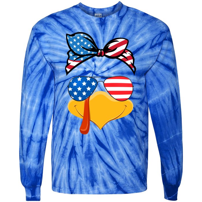 Usa Patriotic Turkey Face Thanksgiving Matching Girls Gift Tie-Dye Long Sleeve Shirt