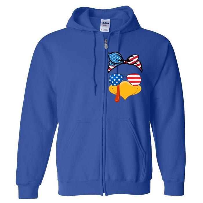 Usa Patriotic Turkey Face Thanksgiving Matching Girls Gift Full Zip Hoodie