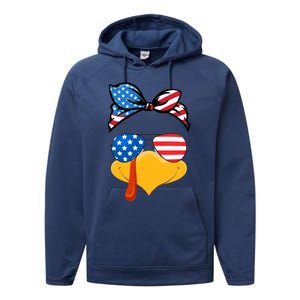 Usa Patriotic Turkey Face Thanksgiving Matching Girls Gift Performance Fleece Hoodie