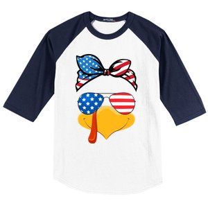 Usa Patriotic Turkey Face Thanksgiving Matching Girls Gift Baseball Sleeve Shirt