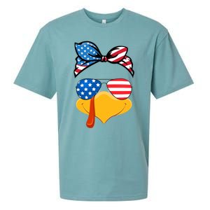 Usa Patriotic Turkey Face Thanksgiving Matching Girls Gift Sueded Cloud Jersey T-Shirt