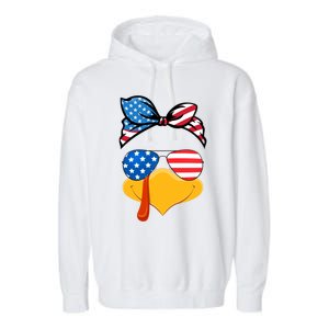 Usa Patriotic Turkey Face Thanksgiving Matching Girls Gift Garment-Dyed Fleece Hoodie