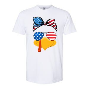 Usa Patriotic Turkey Face Thanksgiving Matching Girls Gift Softstyle CVC T-Shirt