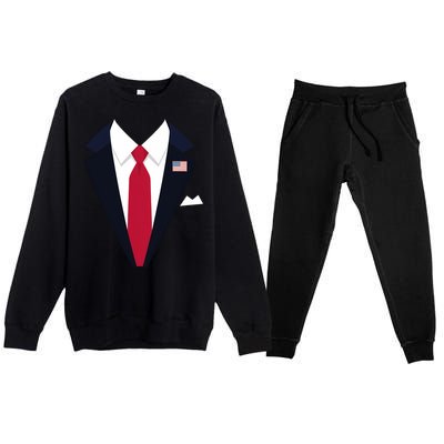 Usa President Trump Suit Easy Halloween Costume Long Sleeve Premium Crewneck Sweatsuit Set