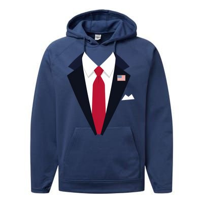 Usa President Trump Suit Easy Halloween Costume Long Sleeve Performance Fleece Hoodie