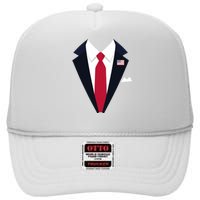 Usa President Trump Suit Easy Halloween Costume Long Sleeve High Crown Mesh Back Trucker Hat