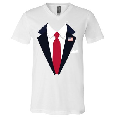 Usa President Trump Suit Easy Halloween Costume Long Sleeve V-Neck T-Shirt