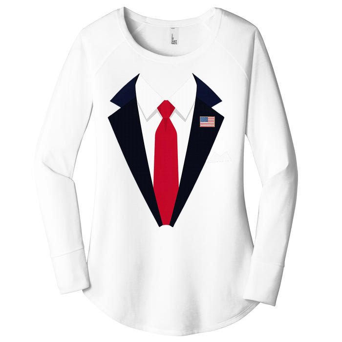 Usa President Trump Suit Easy Halloween Costume Women's Perfect Tri Tunic Long Sleeve Shirt