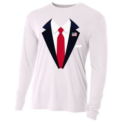 Usa President Trump Suit Easy Halloween Costume Cooling Performance Long Sleeve Crew