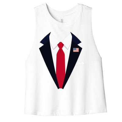 Usa President Trump Suit Easy Halloween Costume Women's Racerback Cropped Tank