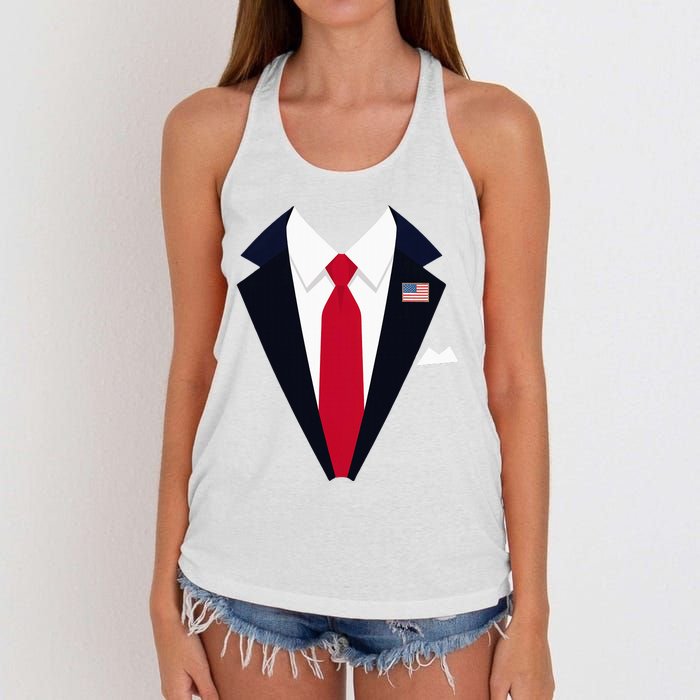 Usa President Trump Suit Easy Halloween Costume Women's Knotted Racerback Tank