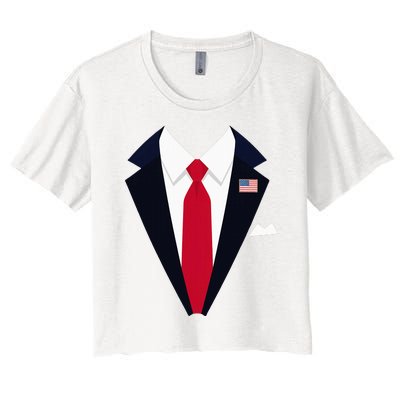 Usa President Trump Suit Easy Halloween Costume Women's Crop Top Tee