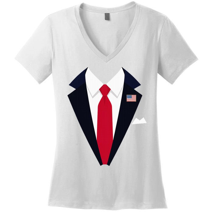 Usa President Trump Suit Easy Halloween Costume Women's V-Neck T-Shirt