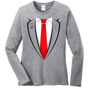 Usa President Trump Suit Halloween 2024 Ladies Long Sleeve Shirt