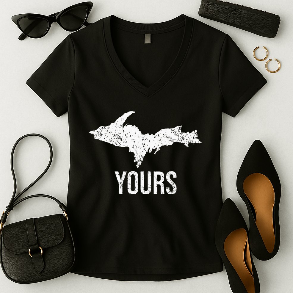 Upper Peninsula UP Yours Yooper Pride Michigan Roots Women's V-Neck T-Shirt