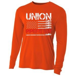 Union Pipefitter Union Strong USA American Flag Cooling Performance Long Sleeve Crew