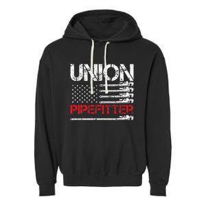 Union Pipefitter Union Strong USA American Flag Garment-Dyed Fleece Hoodie