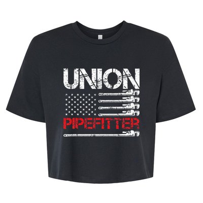 Union Pipefitter Union Strong USA American Flag Bella+Canvas Jersey Crop Tee