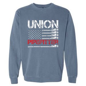 Union Pipefitter Union Strong USA American Flag Garment-Dyed Sweatshirt