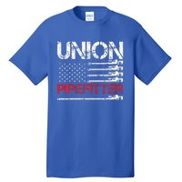 Union Pipefitter Union Strong USA American Flag Tall T-Shirt