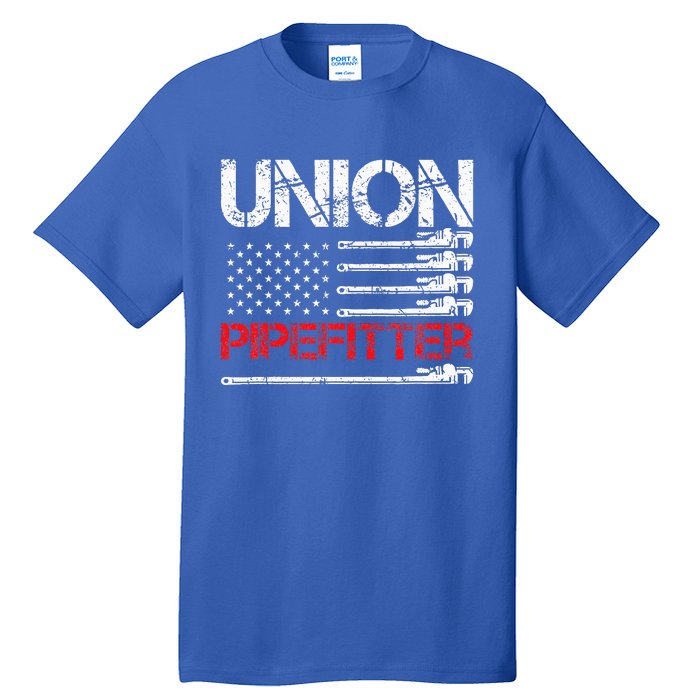 Union Pipefitter Union Strong USA American Flag Tall T-Shirt