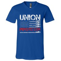 Union Pipefitter Union Strong USA American Flag V-Neck T-Shirt