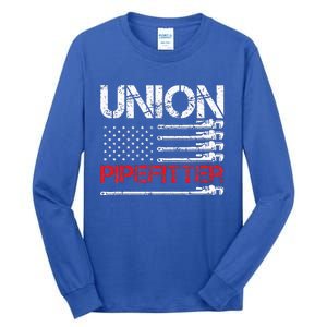 Union Pipefitter Union Strong USA American Flag Tall Long Sleeve T-Shirt