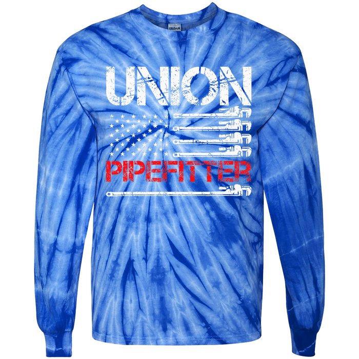 Union Pipefitter Union Strong USA American Flag Tie-Dye Long Sleeve Shirt