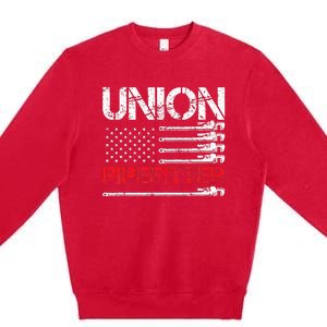 Union Pipefitter Union Strong USA American Flag Premium Crewneck Sweatshirt