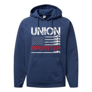 Union Pipefitter Union Strong USA American Flag Performance Fleece Hoodie