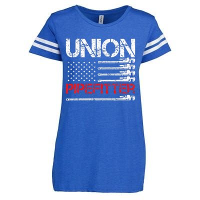 Union Pipefitter Union Strong USA American Flag Enza Ladies Jersey Football T-Shirt