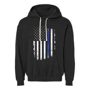 US Police USA American Flag Back The Blue Lives Matter Garment-Dyed Fleece Hoodie