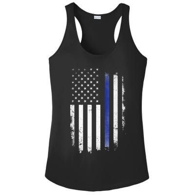 US Police USA American Flag Back The Blue Lives Matter Ladies PosiCharge Competitor Racerback Tank