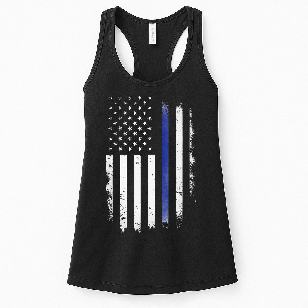 US Police USA American Flag Back The Blue Lives Matter Womens Tank Top