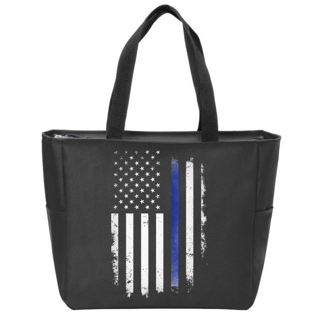 US Police USA American Flag Back The Blue Lives Matter Zip Tote Bag